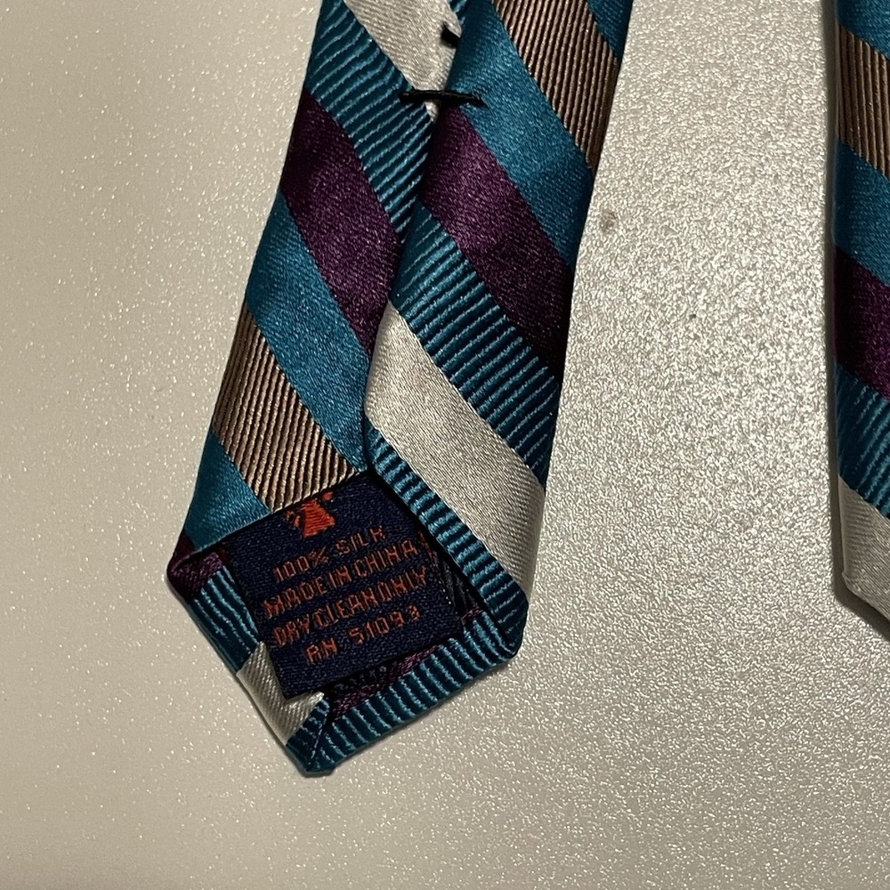 NWT Rooster Men's Striped Tie Blue, Purple,White, Tan - Picture 8 of 8
